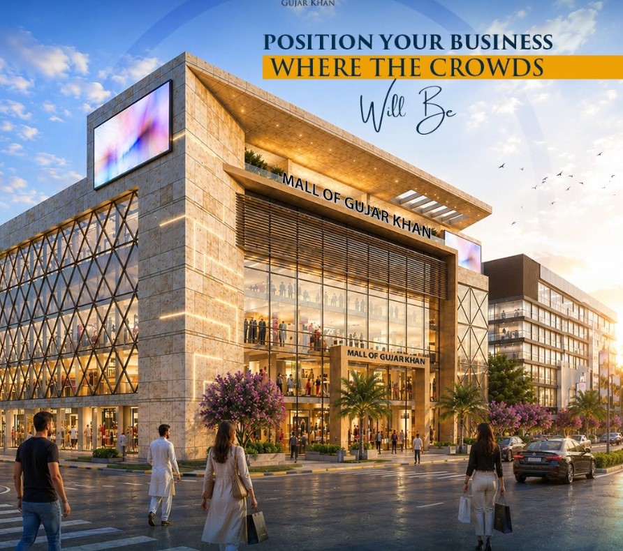 Modern external structural facade design of the Mall of Gujar Khan on G.T. Road
